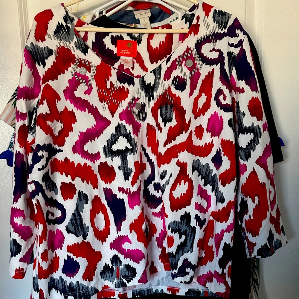 Hearts of Palm Red and Black Abstract Blouse